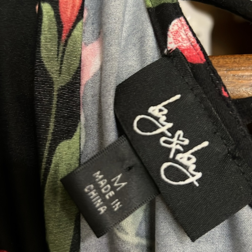 BYE & BYE Black/Dark Pink/Hot Pink/Green Floral Long Sleeve Dress, Medium, GUC. - Picture 3 of 10
